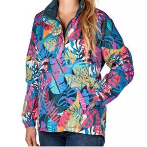 NWT‎ Lauren James Tropical Floral Lightweight 1/4 Zip Anorak Jacket Women's L